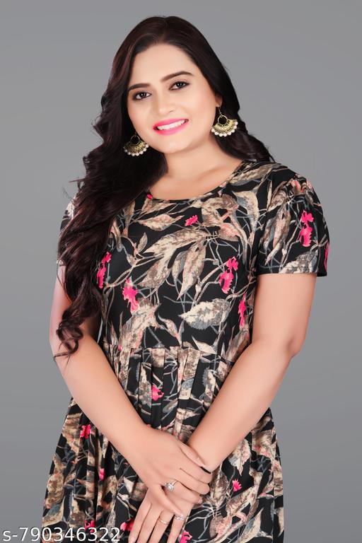 Classy Anarkali Women Maxi Dresses - Breathable Poly Crepe Printed Gown with Ruffles - MC-FASHIONS.COM