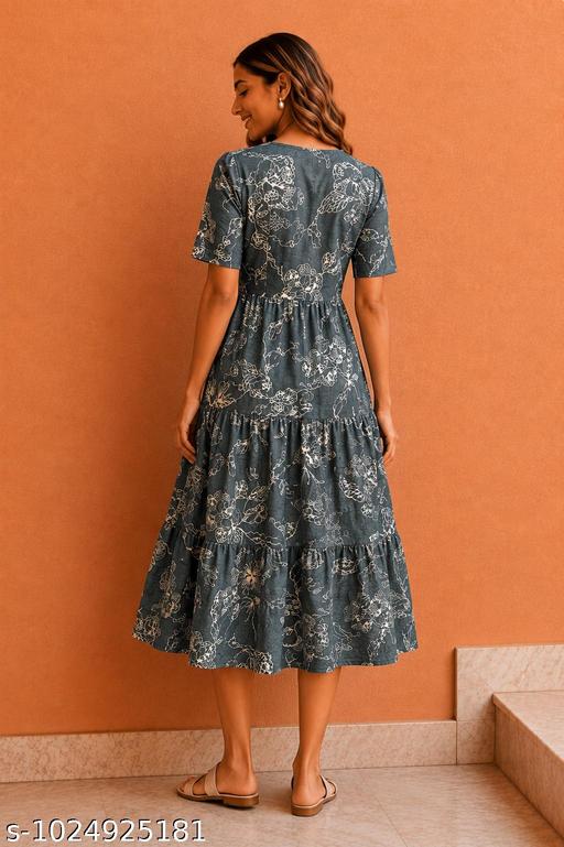 New Design Women Half Sleeves Printed Middy Gown || Women Gown || Women Dress || Women Frock || Frock for girls || Dress for women || Printed Dress - MC-FASHIONS.COM