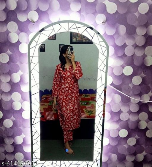 Women's Red Floral Printed Long Kurta Set With Plazzo Women's Cord Set ||  kurta set - MC-FASHIONS.COM