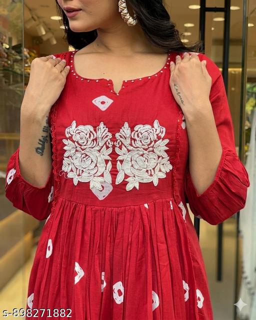New Red Beautiful Printed Kurti With Pant Set - MC-FASHIONS.COM