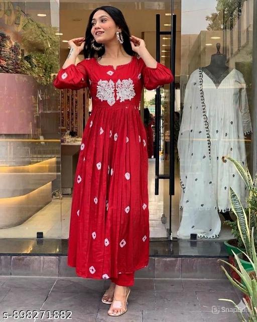 New Red Beautiful Printed Kurti With Pant Set - MC-FASHIONS.COM