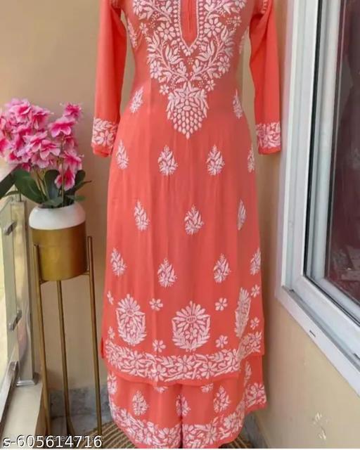 New Chikankari Orange  Kurti&bottam Wear - MC-FASHIONS.COM