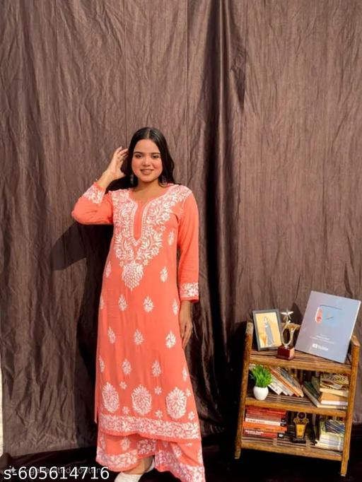 New Chikankari Orange  Kurti&bottam Wear - MC-FASHIONS.COM