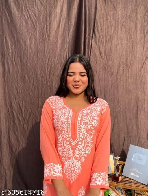 New Chikankari Orange  Kurti&bottam Wear - MC-FASHIONS.COM