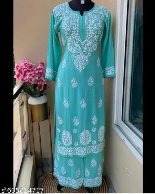  New Chikankari C-Green Kurti&bottam Wear - MC-FASHIONS.COM