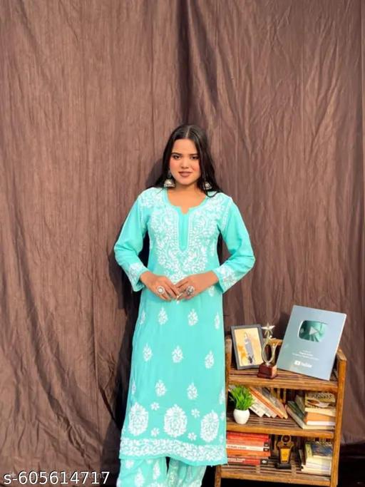  New Chikankari C-Green Kurti&bottam Wear - MC-FASHIONS.COM