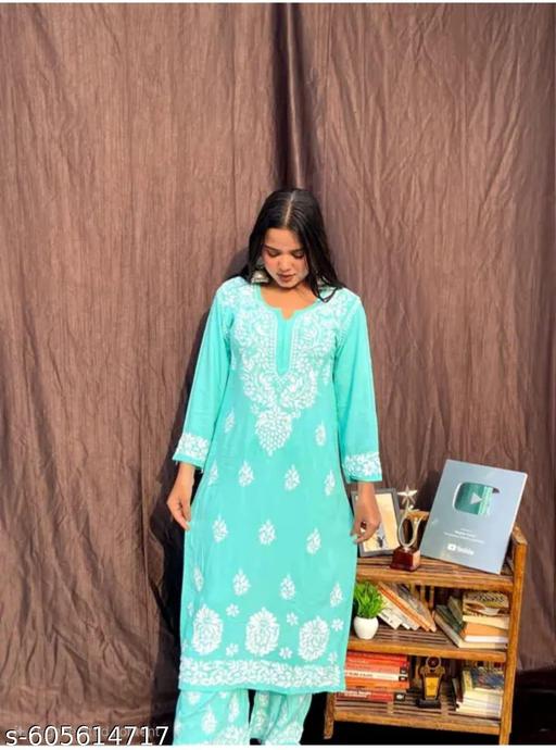  New Chikankari C-Green Kurti&bottam Wear - MC-FASHIONS.COM