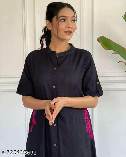 Black Reyon kurti palazzo Embroindery Pockets - MC-FASHIONS.COM