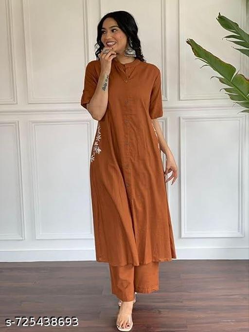 Black Reyon kurti palazzo Embroindery Pockets - MC-FASHIONS.COM