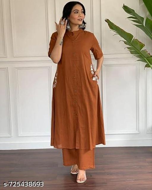 Black Reyon kurti palazzo Embroindery Pockets - MC-FASHIONS.COM