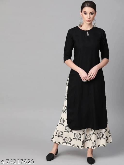 WELL STYLE BLACK KURTA PLAZZO SET - MC-FASHIONS.COM