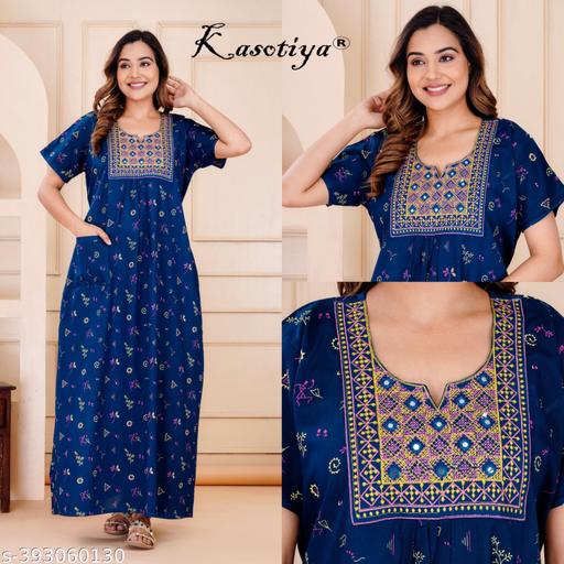Women Premium quality cotton Emboidery nighty, Cotton Nighty short sleeve, Printed maxi, Nightdress, Nighty, Maxi, Gown, Sleepwear, Ladies nighty - MC-FASHIONS.COM