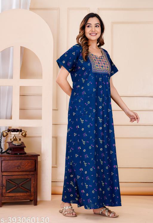 Women Premium quality cotton Emboidery nighty, Cotton Nighty short sleeve, Printed maxi, Nightdress, Nighty, Maxi, Gown, Sleepwear, Ladies nighty - MC-FASHIONS.COM