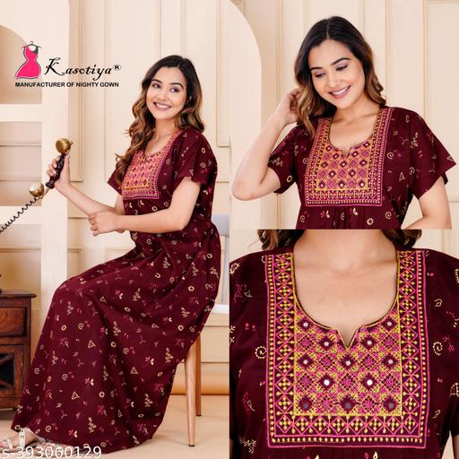 Women Premium quality cotton Emboidery nighty, Cotton Nighty short sleeve, Printed maxi, Nightdress, Nighty, Maxi, Gown, Sleepwear, Ladies nighty - MC-FASHIONS.COM