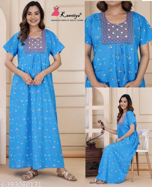 Women Premium quality cotton Emboidery nighty, Cotton Nighty short sleeve, Printed maxi, Nightdress, Nighty, Maxi, Gown, Sleepwear, Ladies nighty - MC-FASHIONS.COM