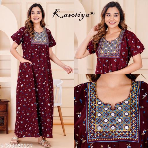 Women Premium quality cotton Emboidery nighty,  Cotton Nighty short sleeve, Printed maxi, Nightdress, Nighty, Maxi, Gown, Sleepwear, Ladies nighty - MC-FASHIONS.COM