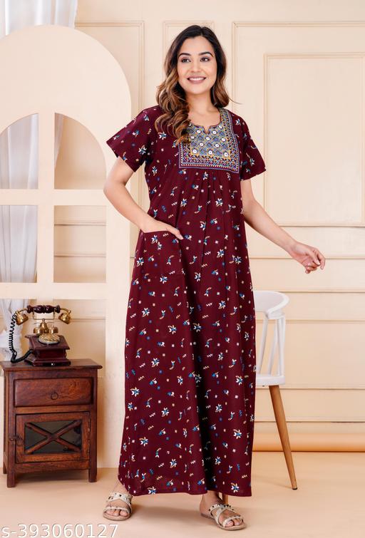 Women Premium quality cotton Emboidery nighty,  Cotton Nighty short sleeve, Printed maxi, Nightdress, Nighty, Maxi, Gown, Sleepwear, Ladies nighty - MC-FASHIONS.COM