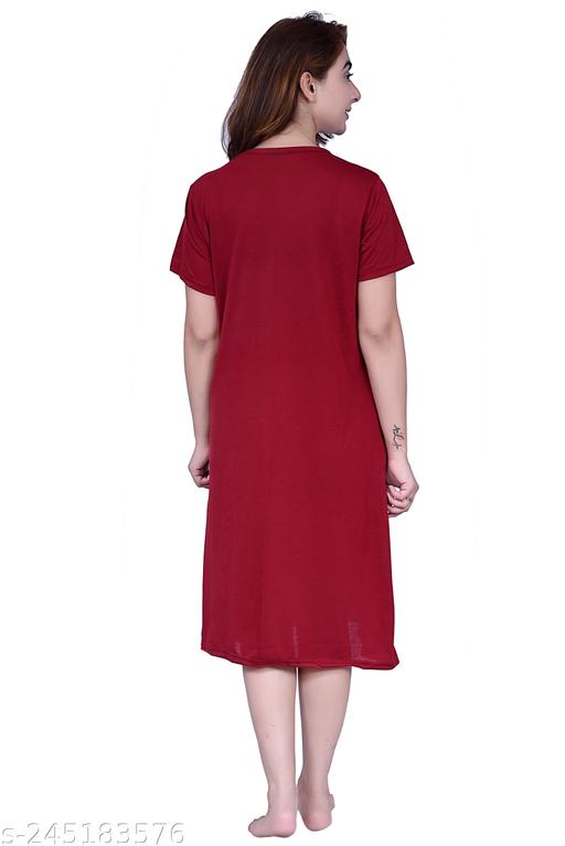 TRUE TRADERS MEESHO Women's and Girl's Printed Long T-Shirt Nighty, Night Dress, Nightwear, Pack of 1 (Maroon) - MC-FASHIONS.COM