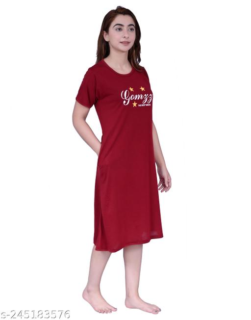 TRUE TRADERS MEESHO Women's and Girl's Printed Long T-Shirt Nighty, Night Dress, Nightwear, Pack of 1 (Maroon) - MC-FASHIONS.COM