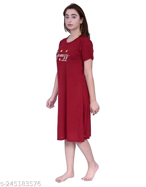 TRUE TRADERS MEESHO Women's and Girl's Printed Long T-Shirt Nighty, Night Dress, Nightwear, Pack of 1 (Maroon) - MC-FASHIONS.COM