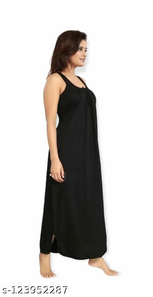 Women/Girl Cotton Premium Dreams Nighty,Night Dress,Maxi, Gown Slips for Women Full Length Black Pack of 1 - MC-FASHIONS.COM