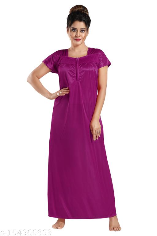 SIAMI'S >>>Relaxing Soft satin fabric Maxi dress For Women's | Feminine Lacework detailing Night Wear Gown | Lace neck Design Nightdress For Women's | Maxi dress For Women's |  - MC-FASHIONS.COM