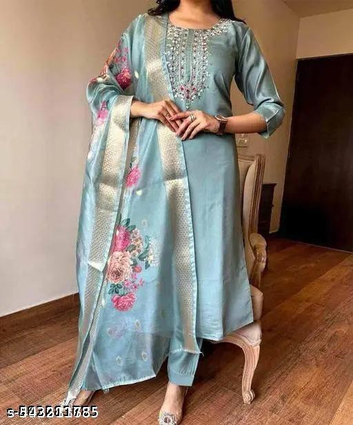 Fancy Reyon Slub Kurta Set With Dupatta - MC-FASHIONS.COM