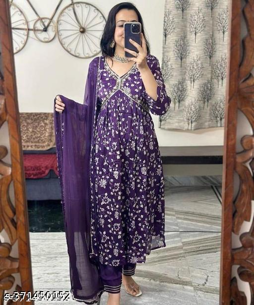 Womens Beautiful Rayon Aliya Cut Embroidered Kurti With Pant and Dupatta Set - MC-FASHIONS.COM
