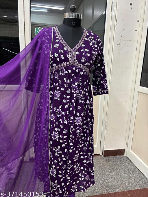 Womens Beautiful Rayon Aliya Cut Embroidered Kurti With Pant and Dupatta Set - MC-FASHIONS.COM