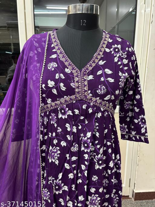 Womens Beautiful Rayon Aliya Cut Embroidered Kurti With Pant and Dupatta Set - MC-FASHIONS.COM