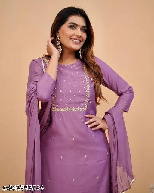 Women's Embroidered Work Kurti with Matching Pant & Dupatta Set - MC-FASHIONS.COM