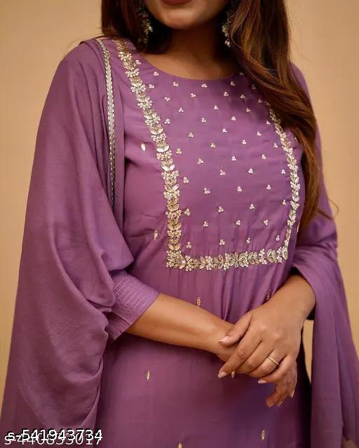 Women's Embroidered Work Kurti with Matching Pant & Dupatta Set - MC-FASHIONS.COM