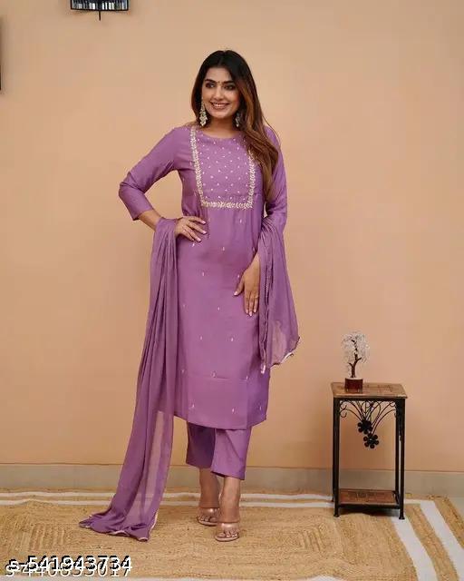 Women's Embroidered Work Kurti with Matching Pant & Dupatta Set - MC-FASHIONS.COM