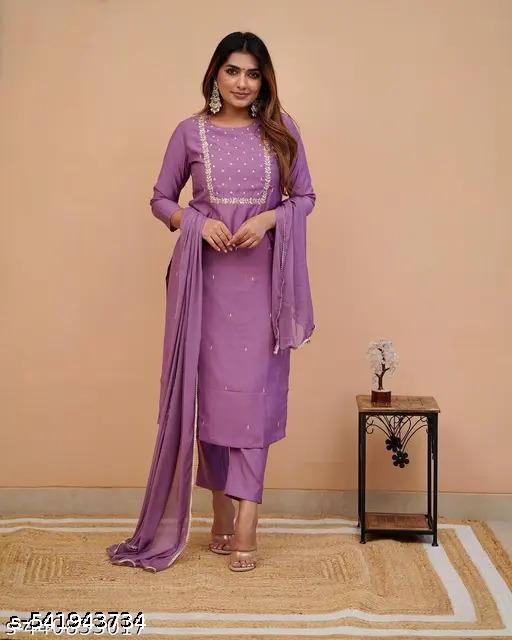 Women's Embroidered Work Kurti with Matching Pant & Dupatta Set - MC-FASHIONS.COM