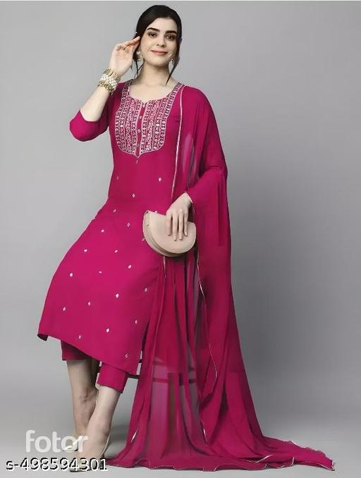 Women's Embroidered Straight Kurta With Trouser & Dupatta - MC-FASHIONS.COM