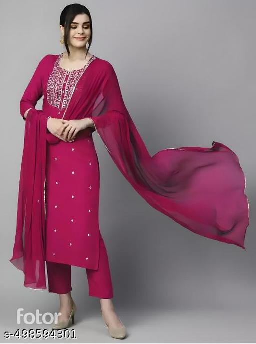Women's Embroidered Straight Kurta With Trouser & Dupatta - MC-FASHIONS.COM