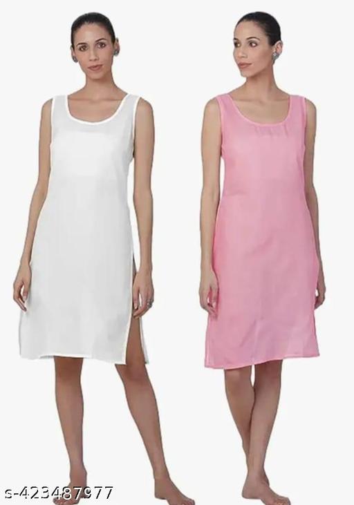 Long Cotton Camisole For Women/Long Sameej/Kurta Slip (Pink & White ) - MC-FASHIONS.COM