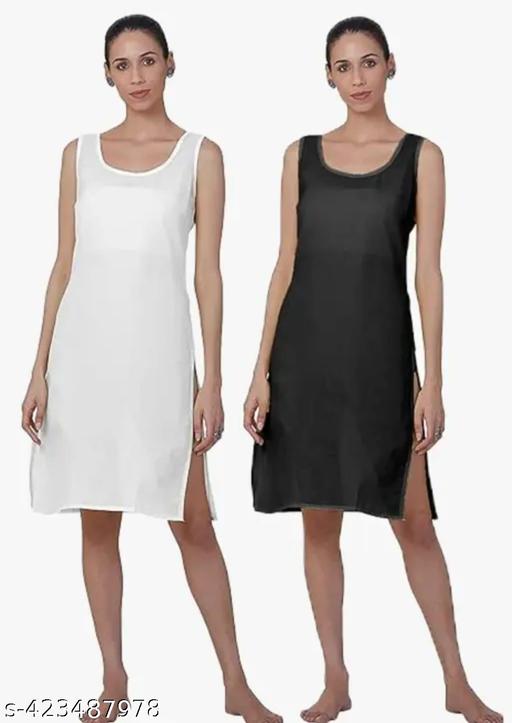 Long Cotton Camisole For Women/Long Sameej/Kurta Slip (Black & White ) - MC-FASHIONS.COM
