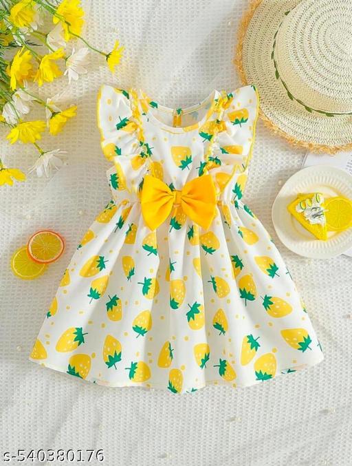 AS ROSE COLLECTION Floral Baby Girl Frock – Trendy Summer Outfit 0-4 Years (Cotton),baby girl fancy frock, girls summer frocks,baby girls dress | A-Line Silhouette, Ruffle Sleeves, Above Knee, Cap Sleeve, Round, A-Line, Null, Bows, Casual Wear, A-Line Dress, for Girls White, Yellow | - MC-FASHIONS.COM