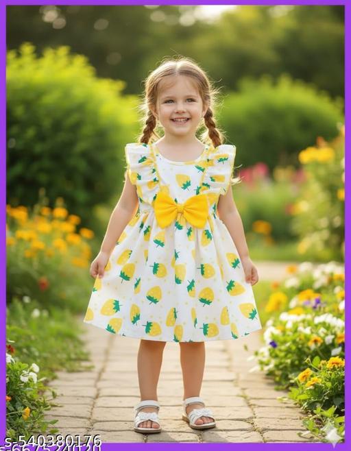AS ROSE COLLECTION Floral Baby Girl Frock – Trendy Summer Outfit 0-4 Years (Cotton),baby girl fancy frock, girls summer frocks,baby girls dress | A-Line Silhouette, Ruffle Sleeves, Above Knee, Cap Sleeve, Round, A-Line, Null, Bows, Casual Wear, A-Line Dress, for Girls White, Yellow | - MC-FASHIONS.COM