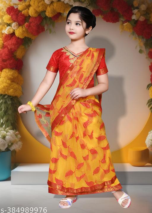 Girls Unique Designer Partywear Ethnicwear Redy to Wear Saree for Kids Clothing. - MC-FASHIONS.COM