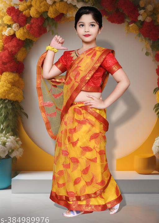 Girls Unique Designer Partywear Ethnicwear Redy to Wear Saree for Kids Clothing. - MC-FASHIONS.COM