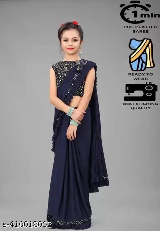 बच्चों की रफल नीली साड़ी - MC-FASHIONS.COM
