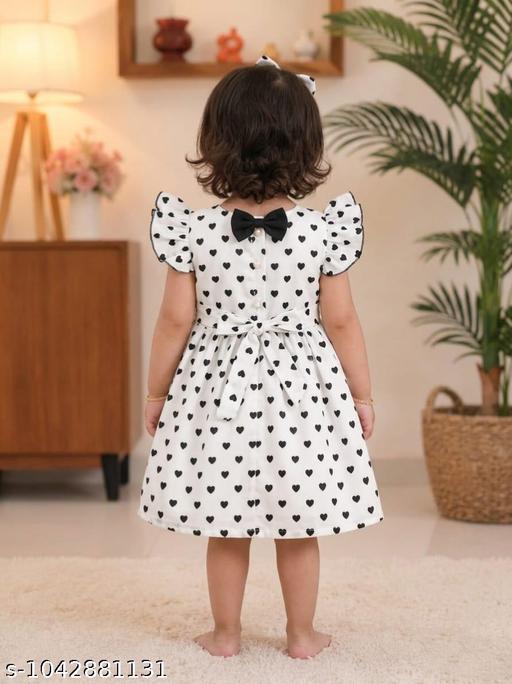 Baby Girls Cotton Printed Frock Dress with Bow | Cute Heart Print Party Wear Dress for Kids | Stylish Casual & Fancy Dress (3 Months–4 Years) - MC-FASHIONS.COM