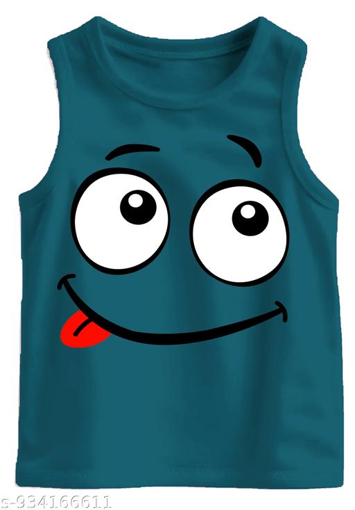 Stylish Kids Sleeveless Cotton T-Shirt | Cute Cat & Smile Print | Soft & Comfortable Summer Wear (Pack of 2) - MC-FASHIONS.COM