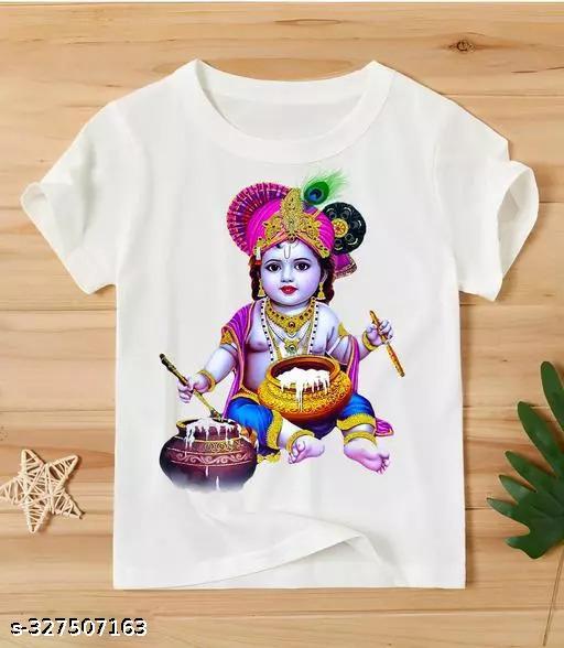 Reybaq Kids Printed Round Neck Back krishna Print T-Shirt Half Sleeves - MC-FASHIONS.COM