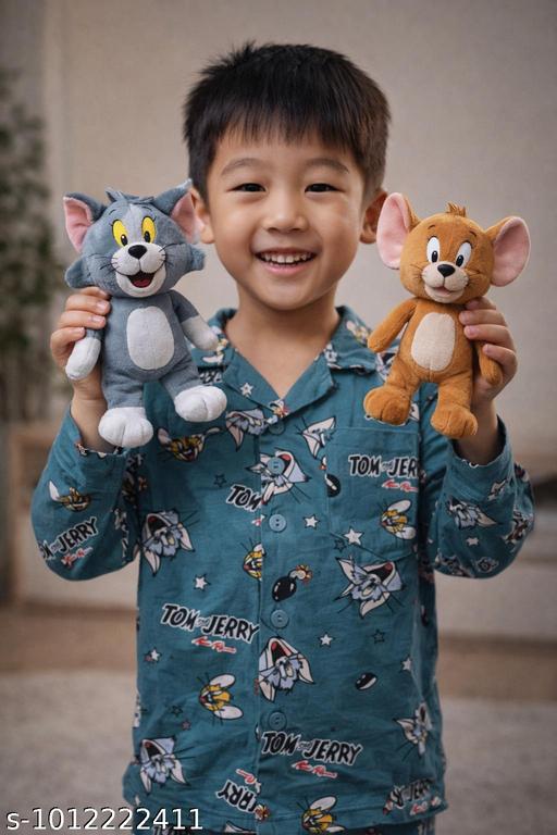 Tony and Jony Summer Casual Wear Self Design Cartoons Printed Full Sleeve 100% Pure Cotton Night Suit Set for Boys & Kids - MC-FASHIONS.COM