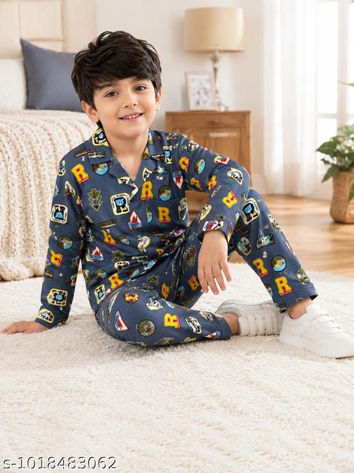 Tony and Jony Summer Casual Nightwear Premium Boys' Printed Night Suit Set – Fun Graphic Pattern – Comfortable Loungewear for Kids - MC-FASHIONS.COM