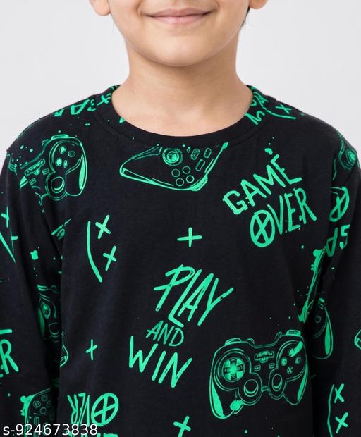 Game Over Boys Long Sleeve Pyjama Set | Black Pure Cotton Kids Night Suit | Full Sleeve T-Shirt with Pyjama Pants | Soft Breathable Fabric | Comfortable Sleepwear Set | Durable Stitching | Casual Home Wear Boys Outfit - MC-FASHIONS.COM
