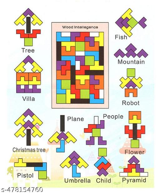 Wooden Tangram Puzzle Jigsaw Brain Teasers Toy Building Russian Blocks Game Colorful Wood Puzzles Montessori Intelligence Educational Gift for Baby Toddlers Kid 40 Pcs - MC-FASHIONS.COM